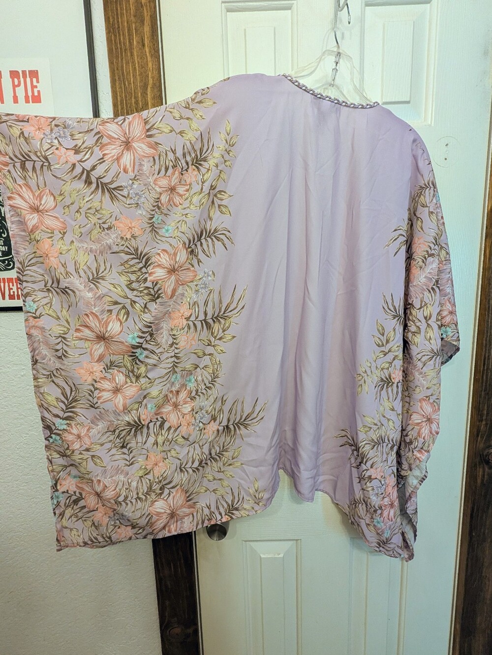 NWT Lavender Floral Kimono Open Front Cardigan Size 0X-1X Catherines Shawl Wrap - Picture 8 of 10